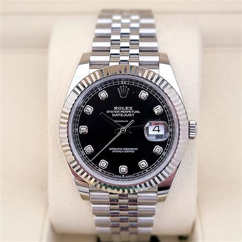 rolex men's datejust black diamond dial watch|rolex datejust diamond bezel 41mm.